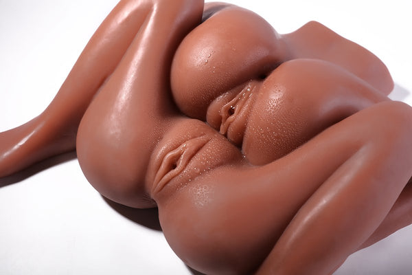 Lifelike Tight Pussy Dual Vagina and Ass Anal Male Masturbation Masturbator Adult Sex Toy - Tan